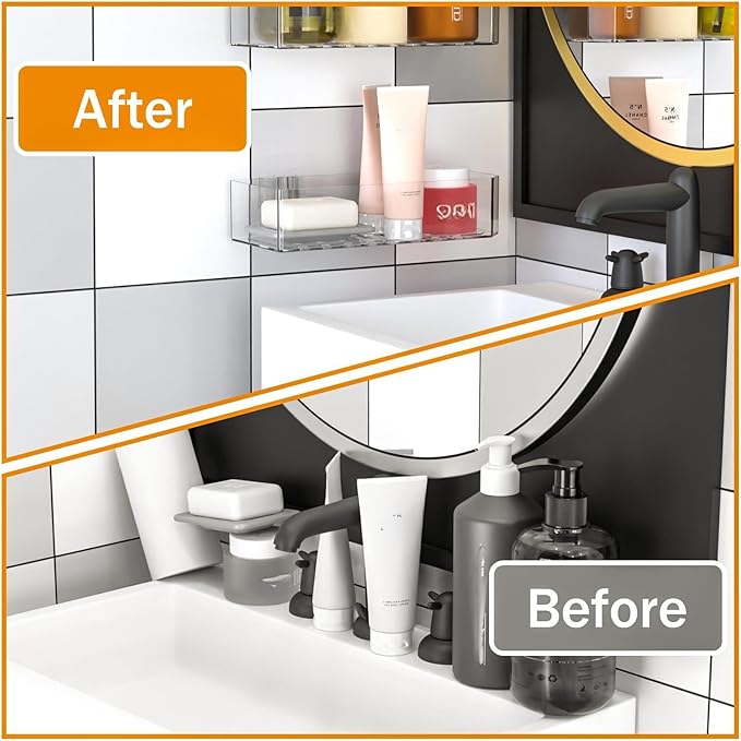 Cq acrylic Bathroom Shower Shelf Organizer Rack,Adhesive Shower Organizer for Bathroom Storage&Home Decor&Kitchen,Wall Shower Caddy Shelf Non Drilling Adhesive and No Damage Wall Mount,2 Pack Clear