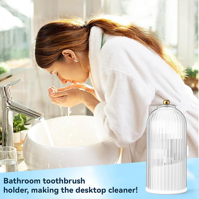Covered Toothbrush Holder, Rotating Toothbrush Holder 3 Slots Sliding Lid Toothbrushes Organizer Dustproof Tooth Brush Holders with Cover for Organizing and Storing Bathroom Countertops-White