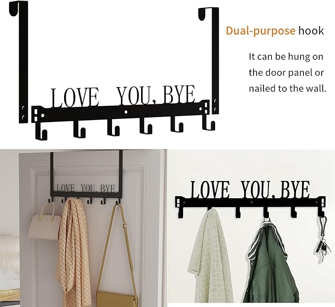 CHNHONG Over Door Hooks -Love You, Bye Detachable 6 Hooks Towel Holder for Bathroom, Bedroom, Kitchen & Pool with Screws Bathroom Organizers and Storage- Gold Metal Wall Mount
