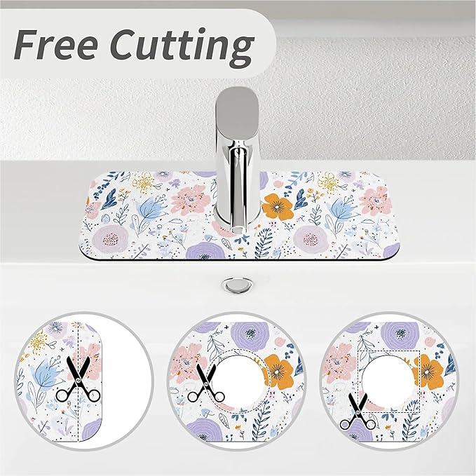 Kitchen Sink Splash Guard，Spring flowers Faucet Mat Sink Gadgets-Super Absorbent Fast Drying Mat Drip Catcher for Kitchen, Bathroom,Sink Mat, Dish Drying Mat, Bathroom(15" X 5.5" )