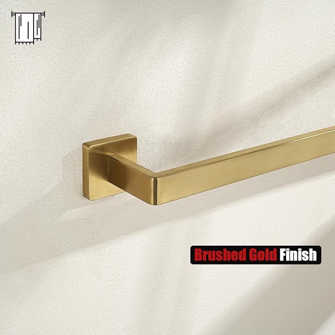JQK Gold Towel Bar, Rounded Edges 18.41 Inch Towel Rack, 304 Stainless Steel Bathroom Wall Mount, Useable Length 16 Inch, TB250L16-BG