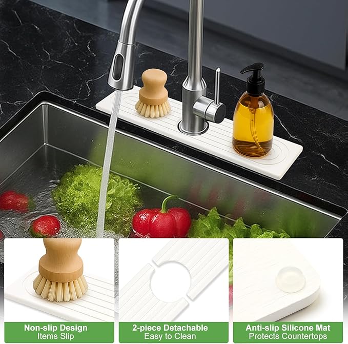 Small Stone Faucet Mat for Kitchen Sink Tray Diatomaceous Earth Quick Dry Faucet Mats Water Absorbing Diatomite Stone Drying Trays Kitchen Sink Protector Splash Guard Bathroom Counter Accessories