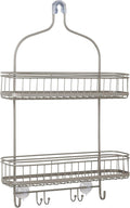 Zenna Home Shower Caddy, Modern and Functional, Steel Shower Rack with 2 Extra Wide Shelves and Built-in Hooks, Satin Nickel