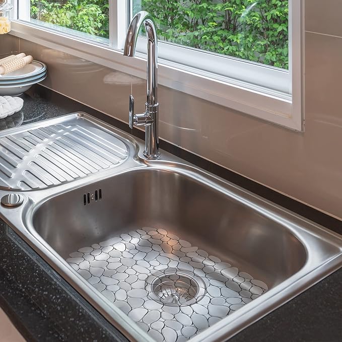 Coopay Kitchen Sink Mat Pebble Protect Mat PVC Eco-friendly Adjustable Stainless steel/ Porcelain Dish Drying Pad Protector for Bottom of Kitchen Sink, 15.8 x 11.8 inches (1 Pack, Clear)