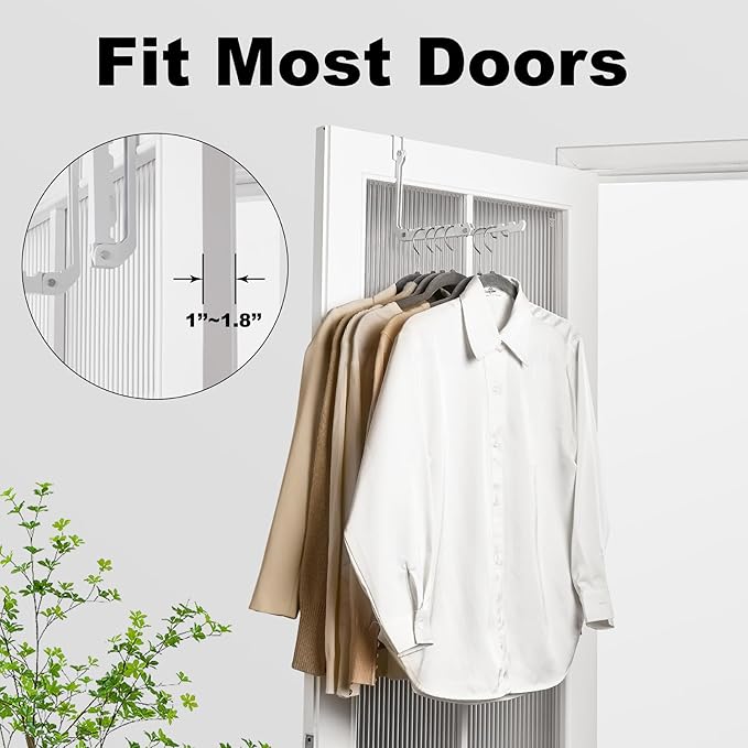 Over The Door Hooks Hangers, 1 Pack Extend Foldable Over The Door Drying Rack for Laundry, Overdoor Hanger Hook with 6 Groves + 5 Ertra Groves for Towel, Coat, White