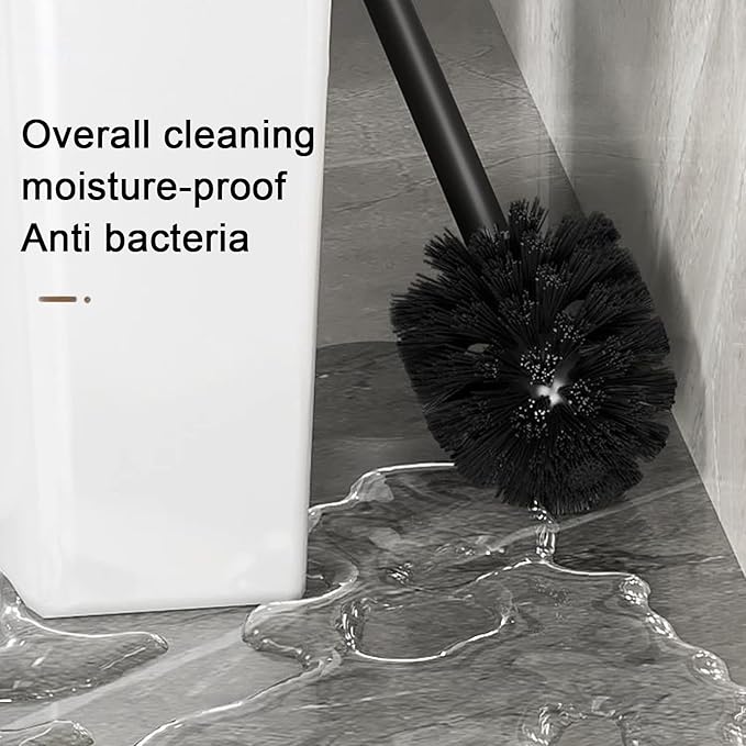 Toilet Brush and Holder, Compact Size Toilet Bowl Brush with Stainless Steel Handle, Plastic Holder Easy to Hide, Space Saving, Drip-Proof, Long Handle Bristles for Bathroom Cleaning (Black)