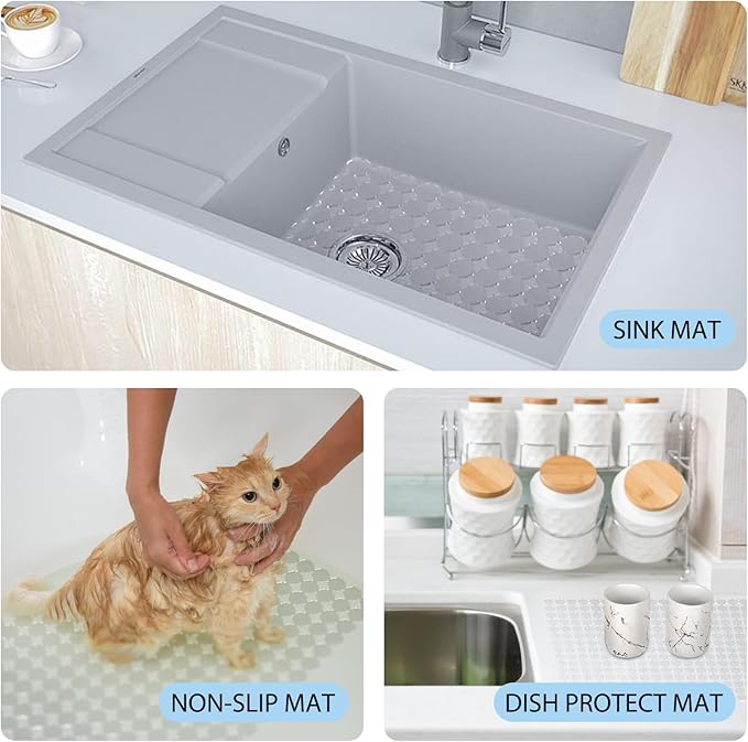 Sink Protectors Mat for Kitchen Sink - 2Pack Adjustable Kitchen Sink Mat Fast Draining - Dish Drying Mat for Dishes And Glassware - Easy to Clean & Diy Cut