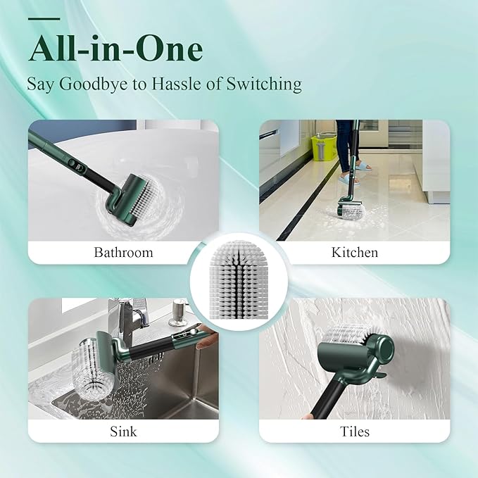 Minthouz Electric Spin Scrubber - 74W High Power, Dual Speed Rotation (350-450 RPM), Extendable 42-Inch Pole, Digital Battery Display, Multi-Purpose Brushes for Home & Outdoor Use