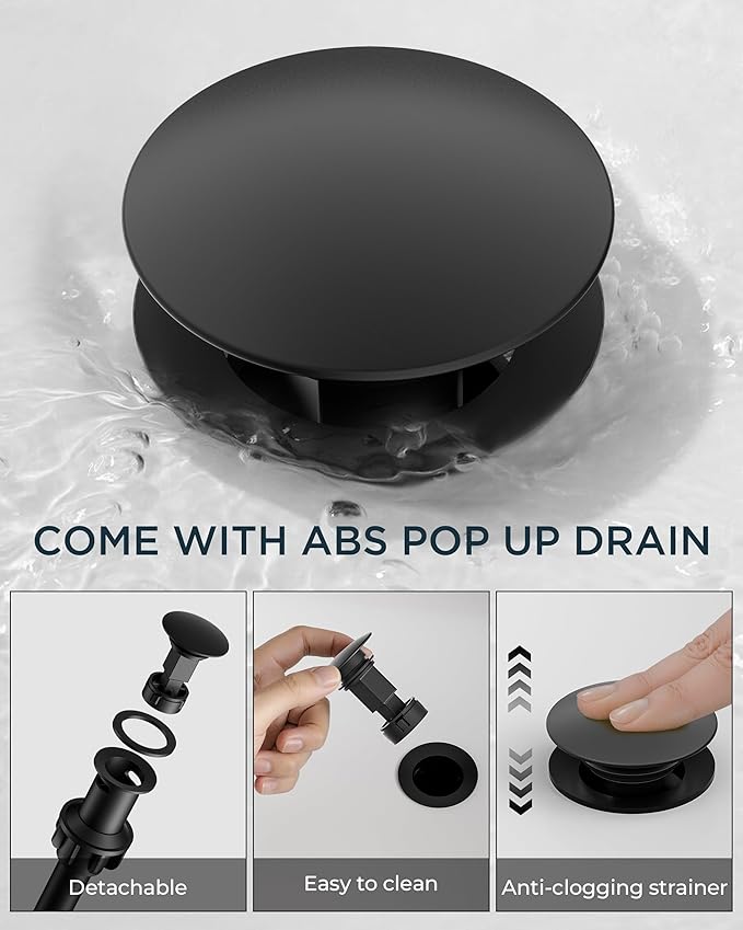 FORIOUS 3 Hole Rv Bathroom Faucet Black and Chrome, 2 Handle Mix Color Matte Black and Polished Chrome Bathroom Sink Faucet 3 Hole, with 360° Rotating Spout, Pop-up Drain, and Supply Line