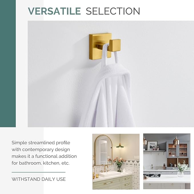 Angle Simple Towel Hook, SUS 304 Stainless Steel Hand Towel Holder for Bathroom, Wall Coat Hook, Brushed Gold