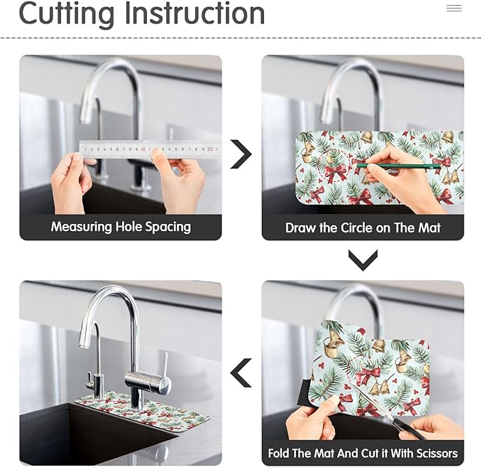 Bows Holly Bell Beige Gingerbread Snowflakes Kitchen Sink Splash Guard Sink Faucet Mat Faucet Handle Drip Catcher Drain Mats for Kitchen Bathroom Countertop Absorbent Dish Drying Pad 2Pack 30