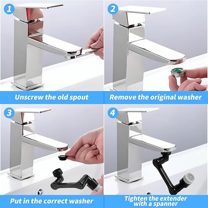 1080° Swivel Faucet Extender with 2 Function, Heavy Duty Rotating Sink Extension, Universal Swivel Robotic Arm, Rotating Splash Filter Extension for Kitchen Bathroom-2 Pcs/Silver