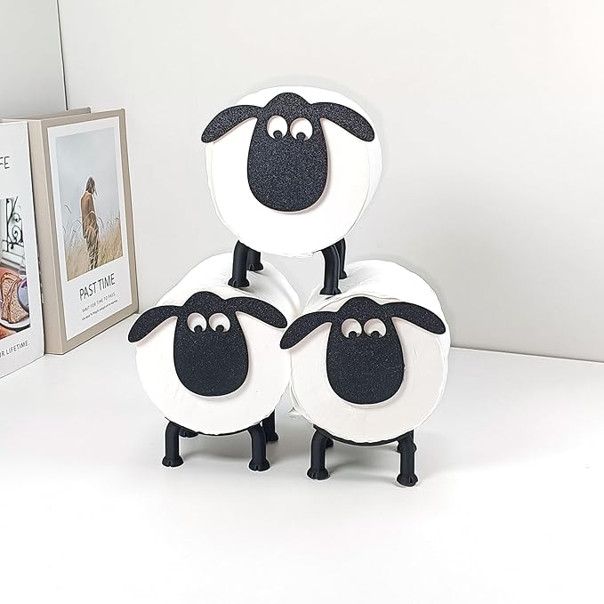 3PCS Sheep Toilet Roll Holder, Sheep-Shaped Toilet Paper Holder - Cute Lamb Design, No-Drill Standing Tissue Storage Rack for Bathroom, Living Room, Office Decoration