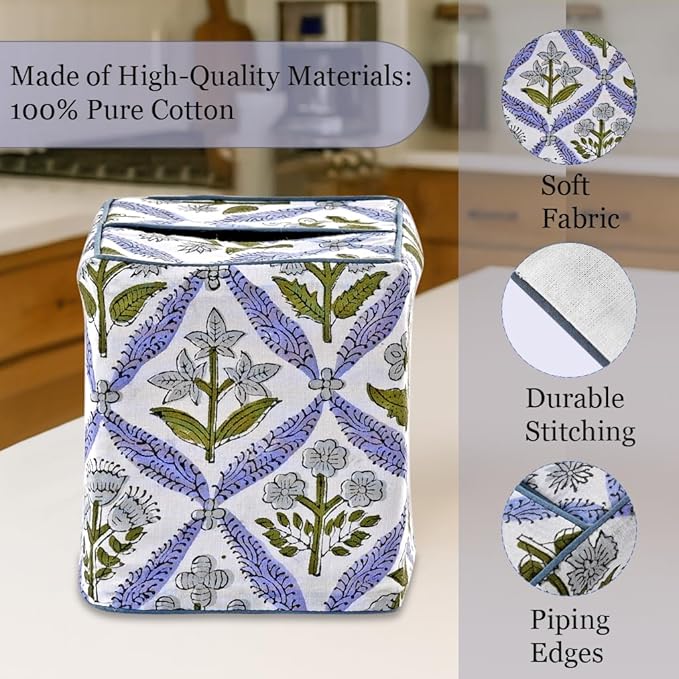 Ridhi Light Steel Blue Block Print Tissue Box Cover Handmade Cotton Fabric Decorative Square Napkin Holder for Home Bedroom Living Room Bathroom Vanity Countertop Car Night Stands Office Kitchen