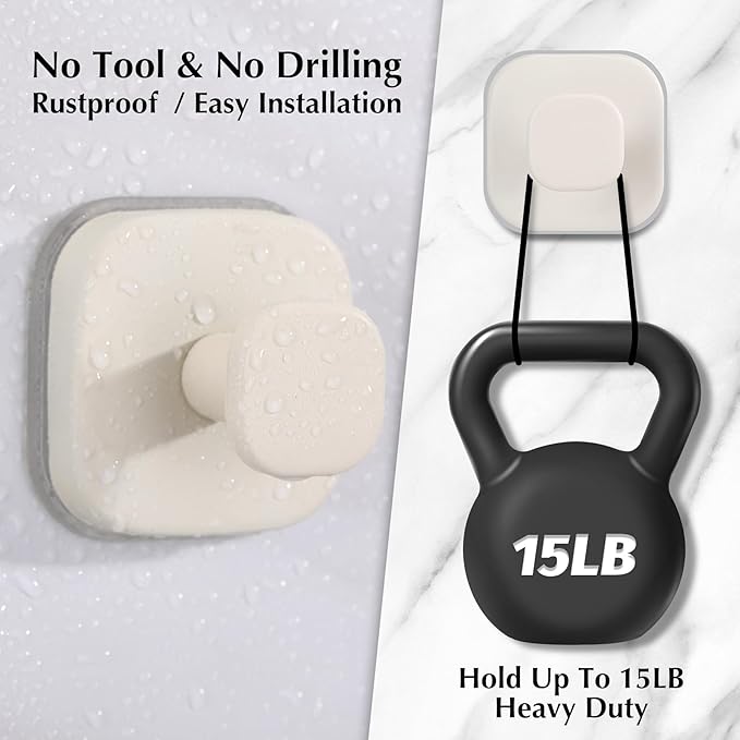 Suction Cup Hooks for Shower - Reusable No-Drill Mounting - Hooks for Towels, Robes & Loofah on Metal, Glass, Mirrors, Tile & Smooth Non-Porous Surfaces (2, Milk White)