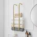 BWE Brushed Gold Towel Racks for Bathroom, Stainless Steel Towel Holder for Rolled Towels, Wall Mounted Bathroom Towel Storage Holds Up 6 Large Bath Sheets, with 2 Hooks