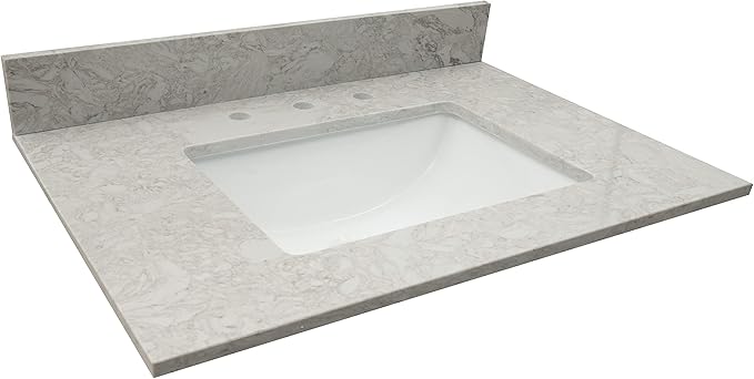 MSI Drifting Fog Vanity Top with Under Mount Rectangle Ceramic Sinks, Engineered Marble Stone, 4" CC Faucet Holes, 31"X22"