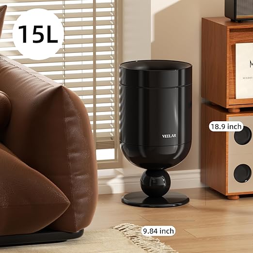 Bathroom Metal Trash Can, 4 Gallon (15 L) Garbage Can Lid-Free, Trash Bin for Bedroom, Office, Living Room (Black, Top Open)