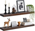 Floating Wall Shelves 30x6.8x1.7 Inch – Solid Wood Rustic Shelves in Walnut Finish – Wall Mounted Heavy Duty Display Shelf for Kitchen, Bedroom, Living Room – Set of 2