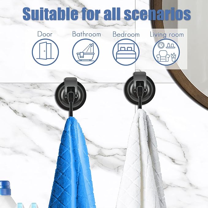 Wreath Hanger,Black-Plated Plished Super Suction for Glass Window, Kitchen， Bathroom and Restroom, 6 Pack