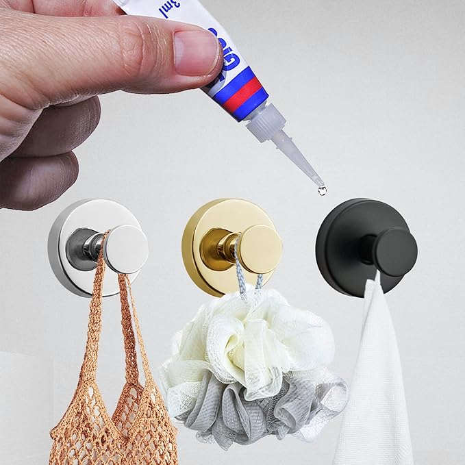 2 PCS Suction Cup Hooks for Bathroom, Stainless Steel Suction Hooks Mounting on Shower Glass Doors, Tile, Mirrors (Black)