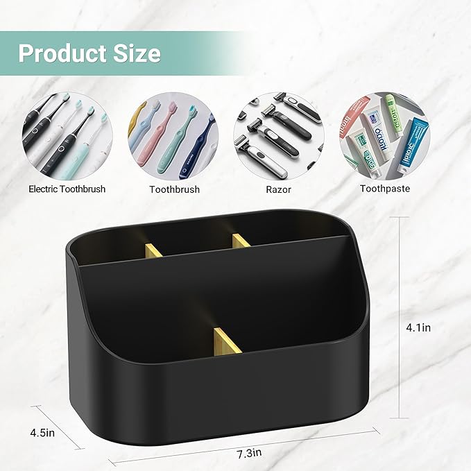 Mens Countertop Toothbrush Holders for Bathrooms, Plastic Toothpaste and Electric Tooth Brush Holder Storage Caddy Stand for Shower, 5 Slots Kids Bathroom Counter Organizer for Vanity, Black