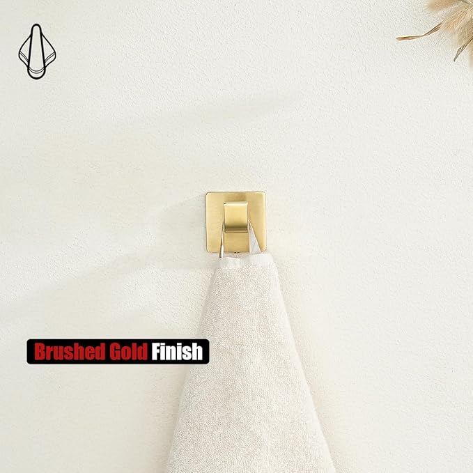 JQK Bathroom Towel Hook Gold, Coat Robe Clothes Bath Wall Hooks for Kitchen Garage SUS 304 Stainless Steel Thick 0.8mm, 2 Pack Brushed Gold, TH250-BG-P2