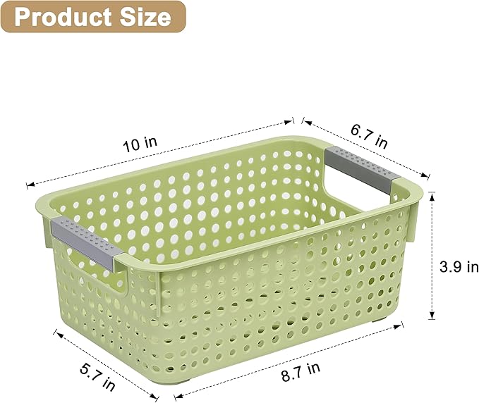 Soddeph 4 Pack Fully Hollow Plastic Organizer Basket with Handles, Multi-Purpose Organizer for Under Bathroom Sink,Kitchen Cabinet, Ideal for Toiletries (Green, Small)