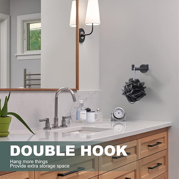 ALEASHA Shower Towel Hook for Bathroom, Oil Rubbed Bronze Towel Holder, Stainless Steel Towel Hanger, Heavy Duty Double Towel Hook, Wall Mount Robe Hook