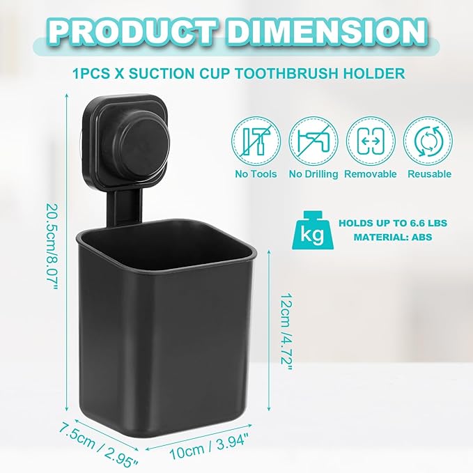 uxcell 1Pcs Suction Toothbrush Holder, 4" x 8" Wall Mounted Shower Caddy Organizer Cup for Tooth Brush, Toothpaste, Razors in Bathroom, Kitchen(Black)