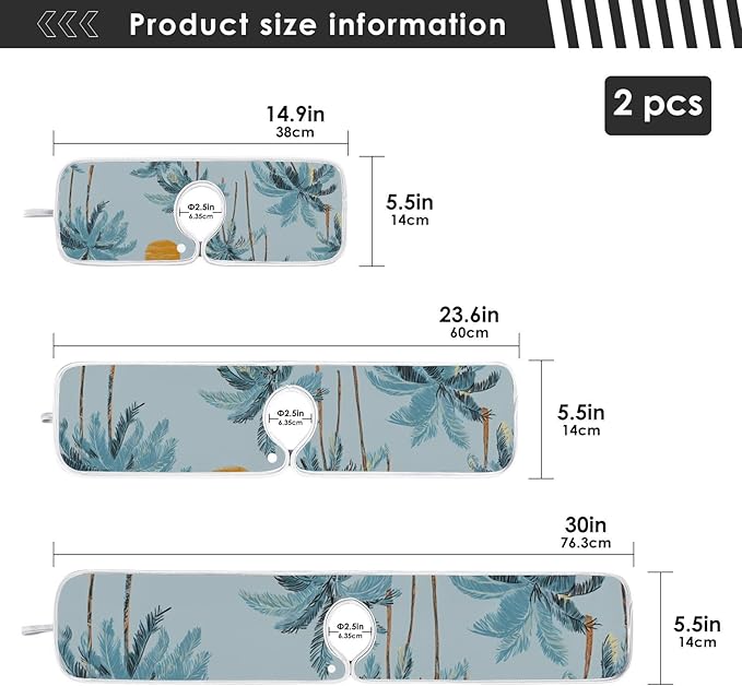 Sink Faucet Absorbing Mat Kitchen Sink Splash Guard Splash Faucet Drip Catcher for Bar RV Bathroom 2PCS 14.9x5.5in Blue Tropical Trees and Sun