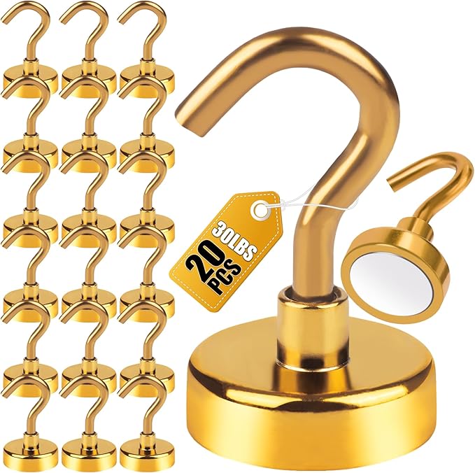 DIYMAG Magnetic Hooks, 30Lbs Strong Heavy Duty Cruise Magnet S-Hook for Classroom, Fridge, Hanging, Cabins, Grill, Kitchen, Garage, Workplace and Office Etc, (20 Pack-Yellow)