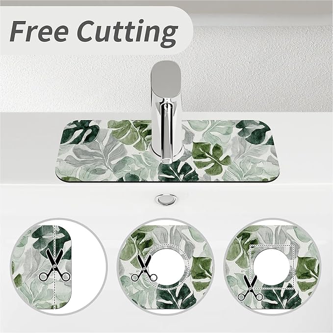 Kitchen Sink Splash Guard，Watercolor turtle shell leaf Faucet Mat Sink Gadgets-Super Absorbent Fast Drying Mat Drip Catcher for Kitchen, Bathroom,Sink Mat, Dish Drying Mat, Bathroom(15" X 5.5" )