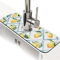 Kitchen Sink Splash Guard，Tiles and lemons Faucet Mat Sink Gadgets-Super Absorbent Fast Drying Mat Drip Catcher for Kitchen, Bathroom,Sink Mat, Dish Drying Mat, Bathroom(15" X 5.5" )