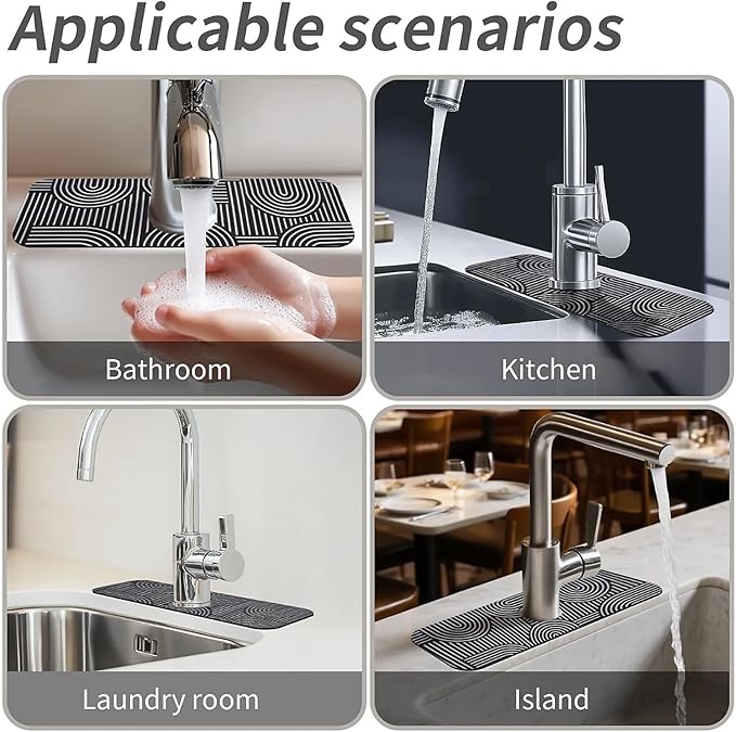 Kitchen Sink Splash Guard，Simple lines Faucet Mat Sink Gadgets-Super Absorbent Fast Drying Mat Drip Catcher for Kitchen, Bathroom,Sink Mat, Dish Drying Mat, Bathroom(15" X 5.5" )