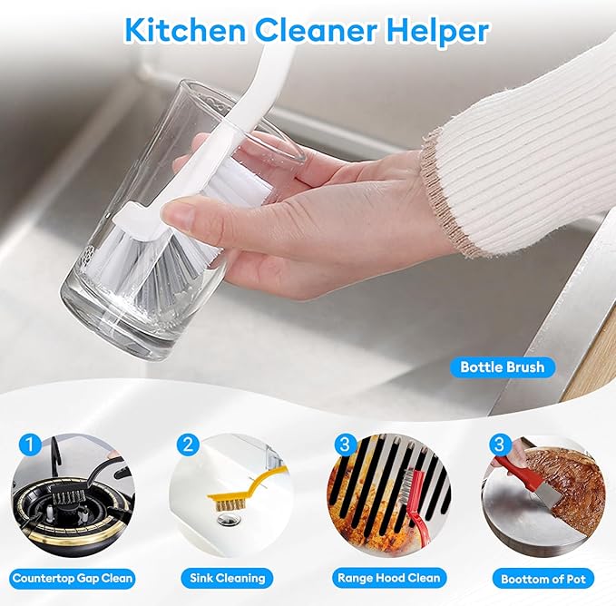Crevice Cleaning Brush, Thin Hard Bristle Crevice Cleaning Tool Supplies for Tight Place, 12Pcs Small Household Use Cleaning Set for Kitchen, Gout, Gap, Corner, Window Track, Cup, Teapot, Bottle