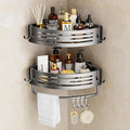 Corner Shower Caddy Suction Cup, 2 Pack Shower Shelves Corner No Drilling, Aluminum Shower Organizer Suction Cup, Removable Bathroom Storage Rack with Towel Bar & Hooks(Gray)