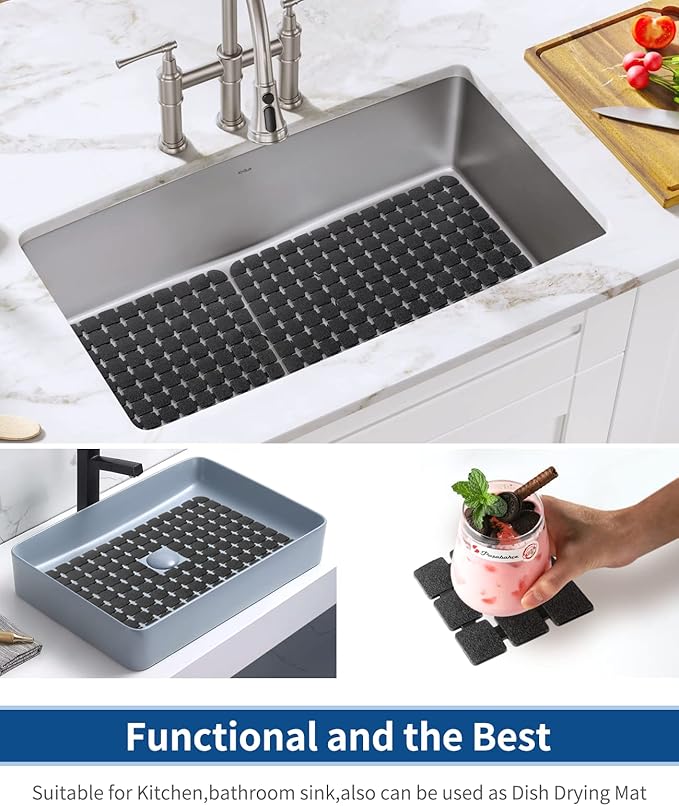 Bigli Sink Mat Protectors for Stainless Steel/Ceramic Sinks, 2 Pack 15.7x11.8 inches, PVC, Fast Draining (Black)