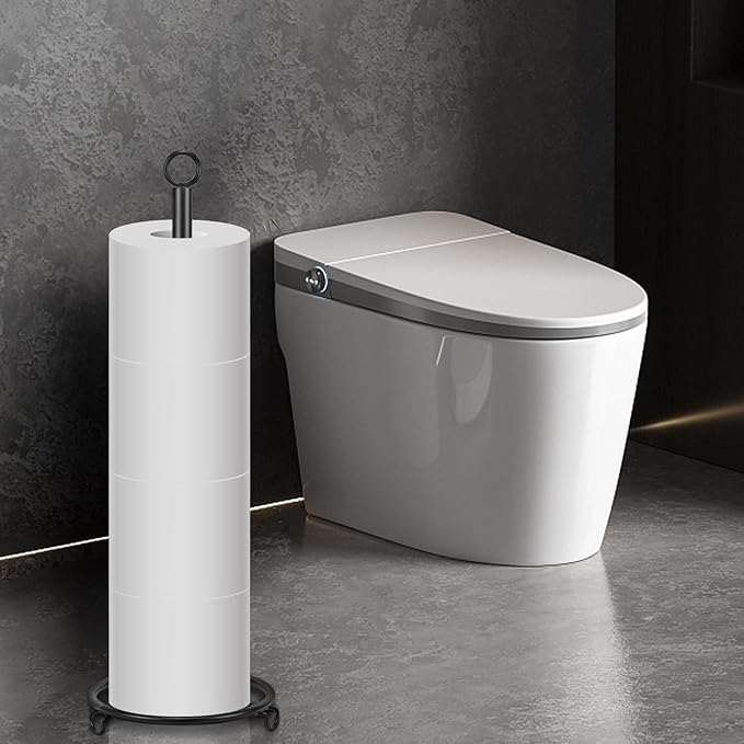 Bath Toilet Paper Holder, Metal Toilet Tissue Roll Organizer Storage, Tissue Paper Holder Stand for Bathroom/Kitchen Countertop (21” H, Matte Black)