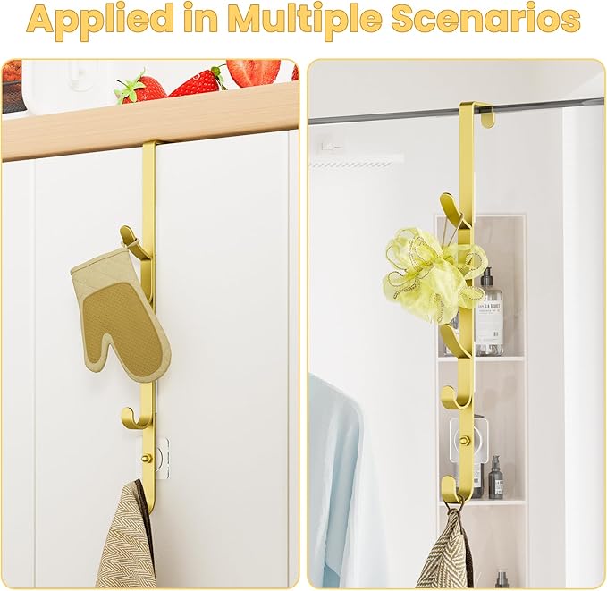 Kaiferty Over The Door Hooks, Metal Door Hooks for Hanging, Over The Door Purse Organizer for Door Coat Hanger, Back of Shower for Hanging Towel Rack Clothes, Hat, Bathroom, Closet (Gold-3Packs)