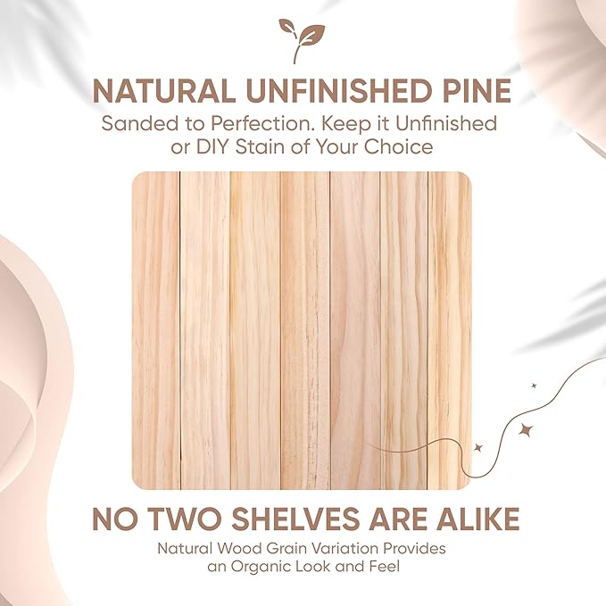 Homeforia Wood Floating Shelf 16 inch, High End Solid Natural Wood 16inch Floating Shelves for Wall Mounted, Unfinished Wooden Small Floating Shelves, Heavy Duty Bracket, 16 X 6.5 X 1.75 in, Set of 2