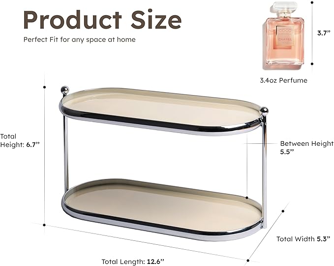 2 Tier Metal Frame Perfume Organizer in Stylish,and Minimalist Perfume Tray-Elegant Countertop Display Shelf for Skincare,Makeup,Trinket for Dresser,Vanity,Bathroom (Creamy White)