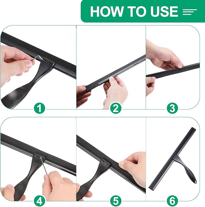 uxcell 2Pcs 12 Inch Window Glass Shower Doors Replacement, Squeegee Rubber for Window Glass Shower Doors Tile Wall Cleaning, Black