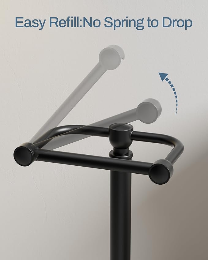Freestanding Toilet Paper Holder Stand - Rustproof 304 Stainless Steel with Heavy Duty Weighted Base (4.8lbs), 22" Height Pivot Arm Tissue Roll Dispenser, Fits Mega Rolls - Matte Black