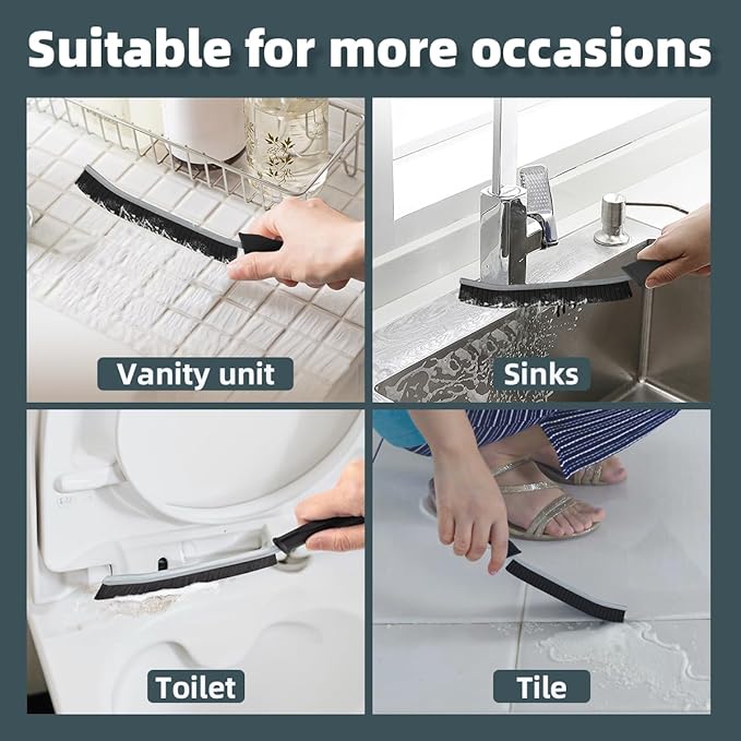 Toilet Brush, 2 Pcs Bathroom Cleaning Brush, Gap Scrub Brush with Hanging Hole, Multifunctional Hard Bristle Crevice Cleaning Brush, Cleaner Tools for Sinks, Tub, Shower, Tile, Toilet Seat (2, Black)