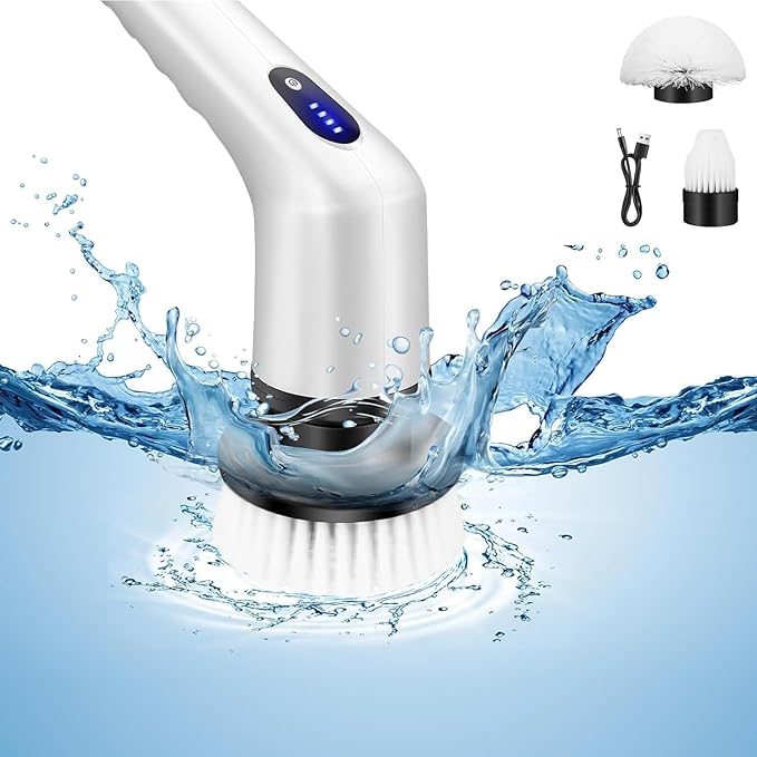 Electric Spin Scrubber, Electric Bathroom Scrubber, 3 Adjustable Speeds Electric Cleaning Brush with 3 Replaceable Brush Heads, Spin Cleaning Brush for Shower, Floor, Tile
