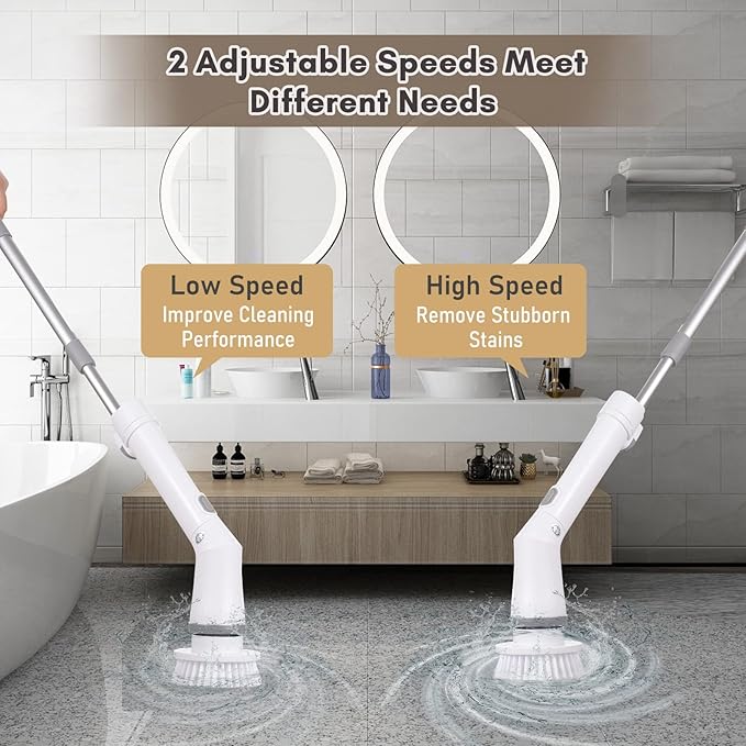 Electric Spin Scrubber, 6 Replaceable Brush Heads Handheld Electric Cleaning Scrubber Quick and Effective Cleaning Cordless Electric Spin Brush for Bathrooms Bathtub Kitchen
