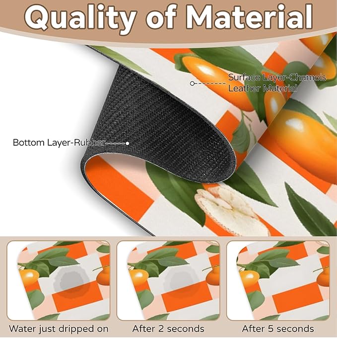 Orange Leaf Grid Pattern Kitchen Faucet Mat Splash Guard, 15.4”x5.7” Absorbent Quick Drying Sink Mat for Countertop Protection, Draining Mat Sink Protectors For Kitchen Bathroom, 2 Pack