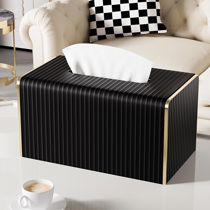 Extra Large Tissue Box Cover for Standard Size 180 to 230 Count Box of Tissues,Leather Rectangle Tissue Holder for Bathroom Toilet Bedroom Living Room Table Desk Office,Modern Home Decor