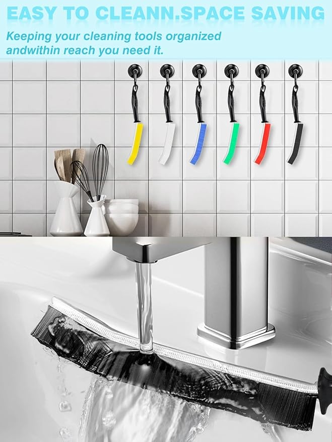 Crevice Cleaning Brush, 6Pcs Hard Bristle Multifunctional Gap Cleaning Brush Tool, Bathroom Gap Brush for Deep Cleaning Kitchen,Grout, Sink, Corners, Tight Spaces-Black